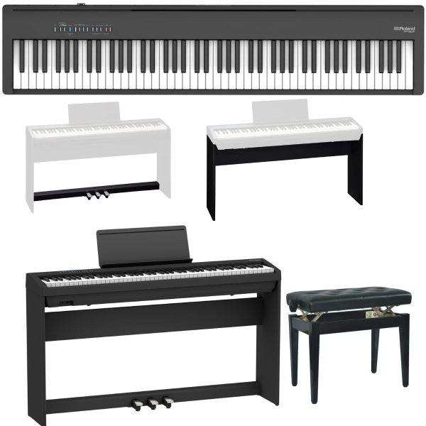 Roland FP30X-BK-2 Piano Bundle with Roland Stand and Pedals, Adjustable stool | Black