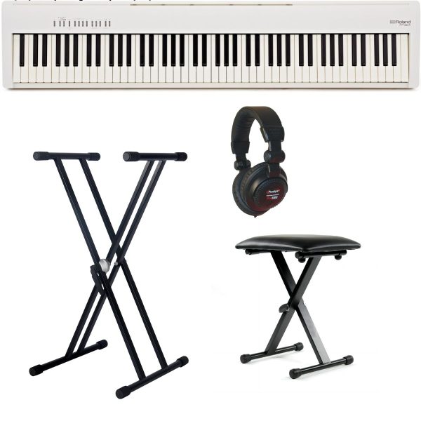 Roland FP30X-1 Piano Bundle with X style Stand, Bench and Prodipe Quality Headphones | White