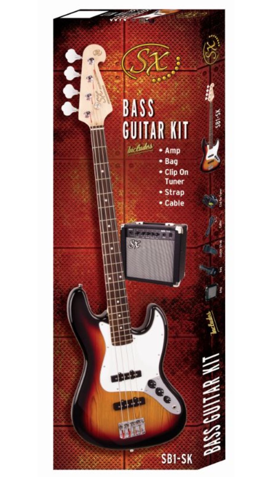 SX SB2 Left Handed Precision Style Bass Pack with 15 Watt Amp | 3 Tone Sunburst | Waltons Music SX SB2 Left Handed Precision Style Bass Pack with 15 Watt Amp | 3 Tone Sunburst - Image 9