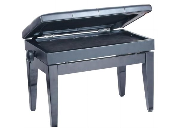 Apextone | 5104BK Extra Long Adjustable Piano Stool with Storage | Black - Image 2
