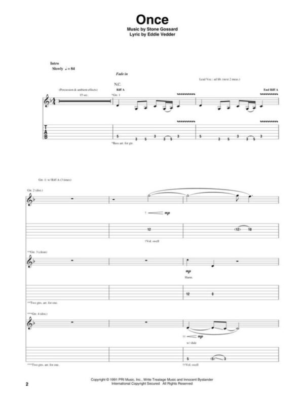 Pearl Jam | Ten | Guitar Tablature Songbook