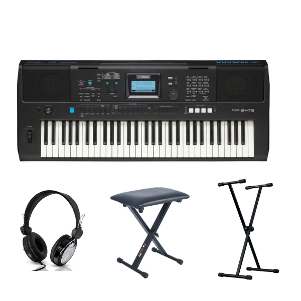 Yamaha PSR E473 Standard Bundle , Keyboard , Stand , Stool, Headphones | Waltons Music Yamaha PSR E473 Standard Bundle , Keyboard , Stand , Stool, Headphones