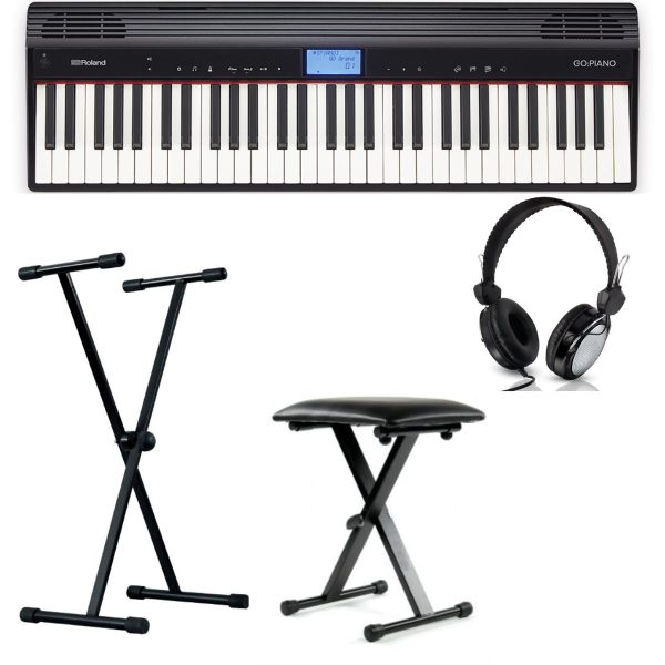 Roland GO61P 61 Key Piano Bundle | with Stand, Bench and Headphones