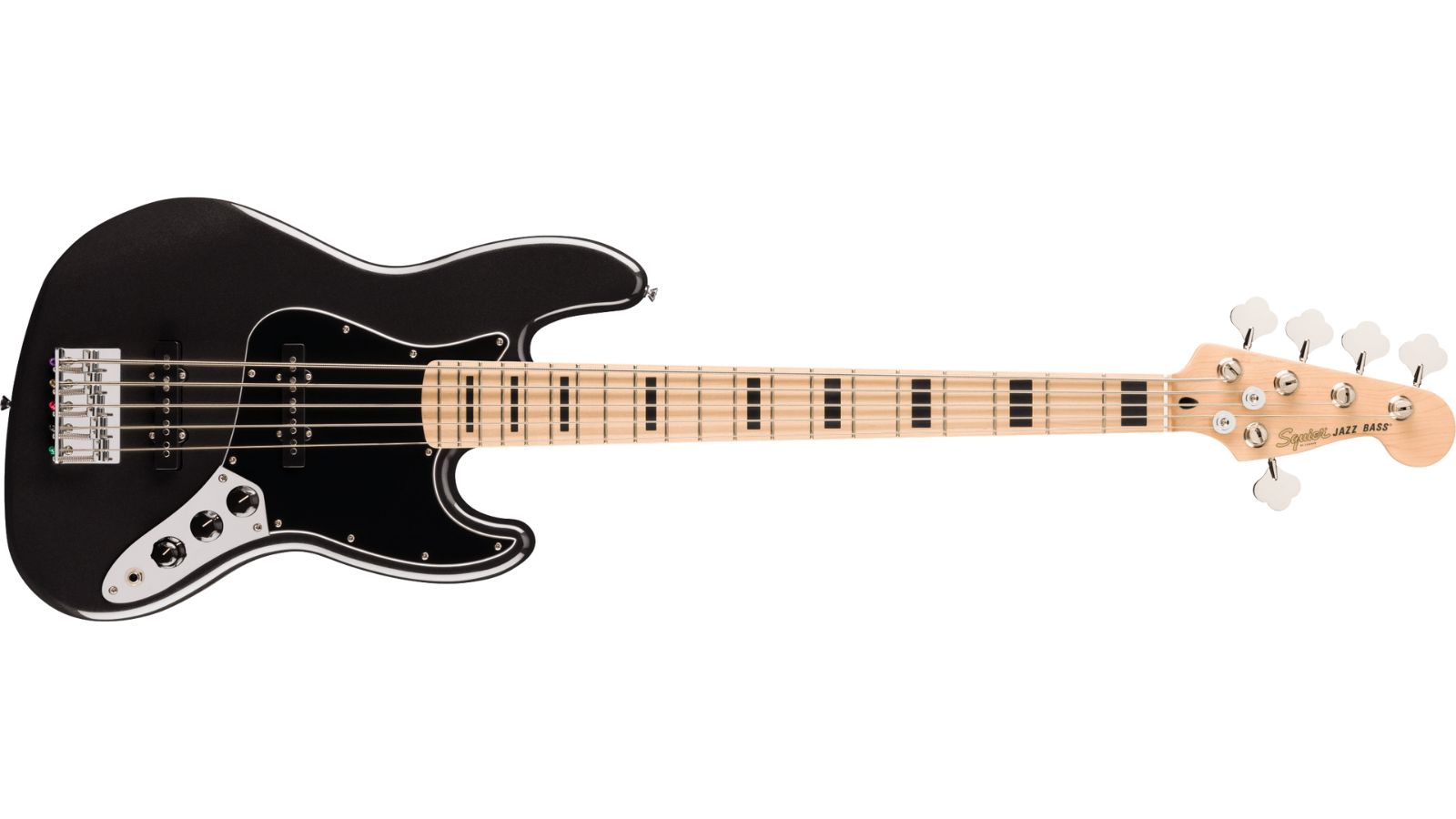 Affinity Series® Active Jazz Bass® V, Maple Fingerboard, Black Pickguard, Black Metallic | Waltons Music Product