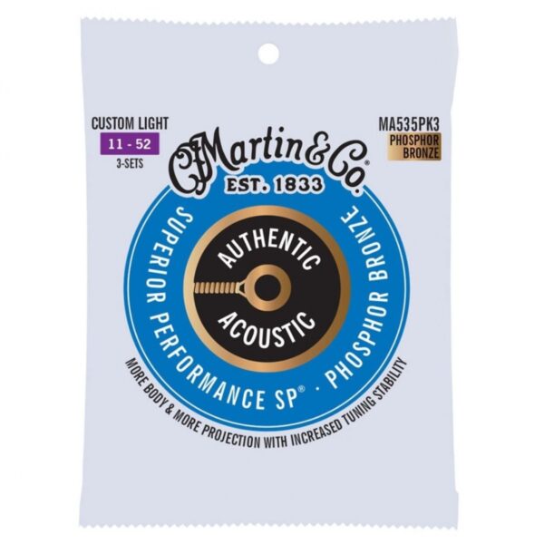 Martin MA535PK3 SP Phosphor Bronze Acoustic Strings 11-52, 3 Pack