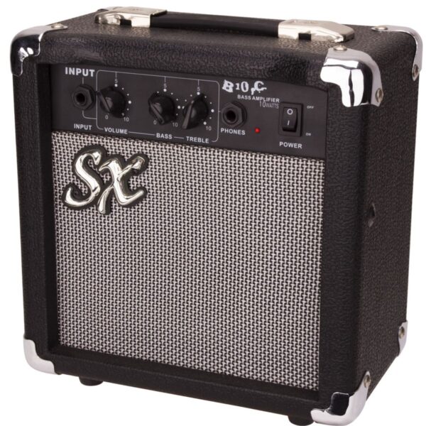 SX SB2 3/4 Size Bass Guitar Pack | Black | 10W Amp | Cover| Tuner