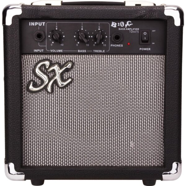 SX SB2 3/4 Size Bass Guitar Pack | Black | 10W Amp | Cover| Tuner