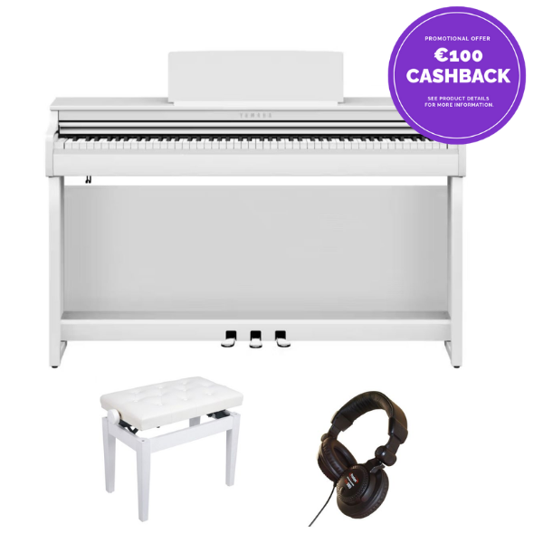 Yamaha CLP825 Deluxe Piano Bundle | Adjustable stool and Headphones |White | Cashback Offer | Waltons Music Yamaha CLP825 Deluxe Piano Bundle | Adjustable stool and Headphones |White | Cashback Offer