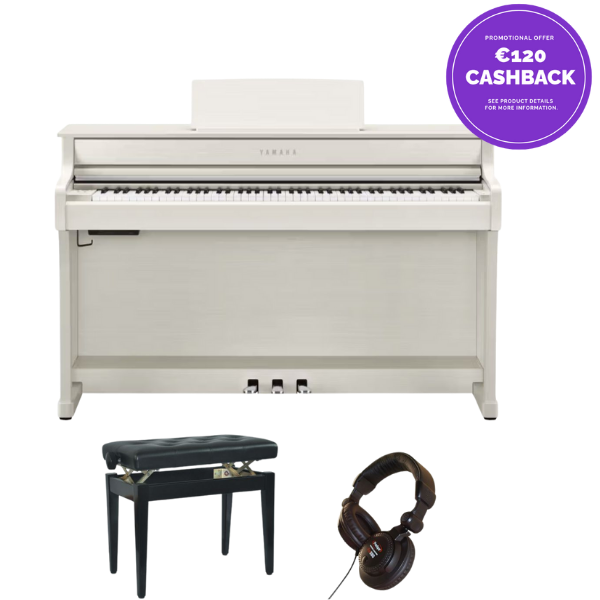 Yamaha CLP835 Deluxe Piano Bundle | Adjustable stool and Headphones |White-Birch | Cashback Offer | Waltons Music Yamaha CLP835 Deluxe Piano Bundle | Adjustable stool and Headphones |White-Birch | Cashback Offer