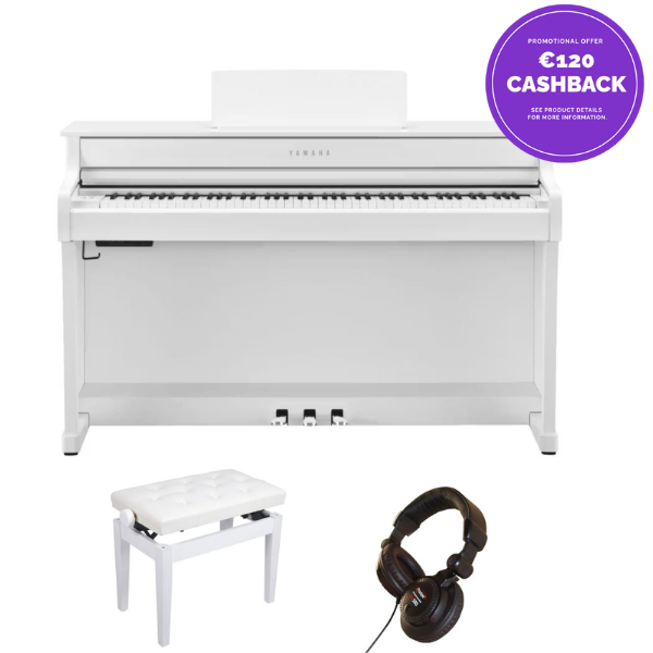 Yamaha CLP835 Deluxe Piano Bundle | Adjustable stool and Headphones | White | Cashback Offer | Waltons Music Yamaha CLP835 Deluxe Piano Bundle | Adjustable stool and Headphones | White | Cashback Offer