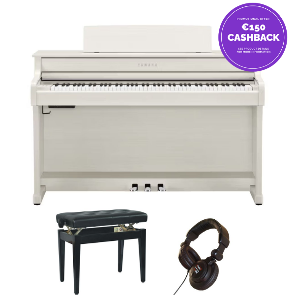 Yamaha CLP845 Deluxe Piano Bundle with Adjustable stool and Headphones |Wh-Birch | Cashback Offer | Waltons Music Yamaha CLP845 Deluxe Piano Bundle with Adjustable stool and Headphones |Wh-Birch | Cashback Offer