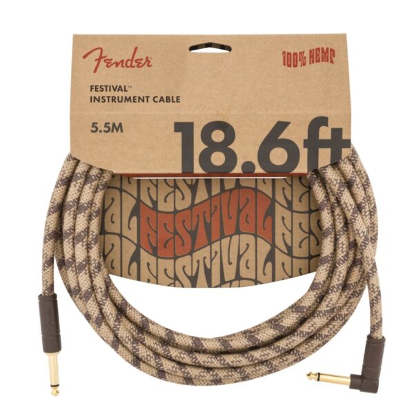 Fender Festival Hemp Instrument Cable | 18.6ft |Brown | 1 st+1 ra Jack