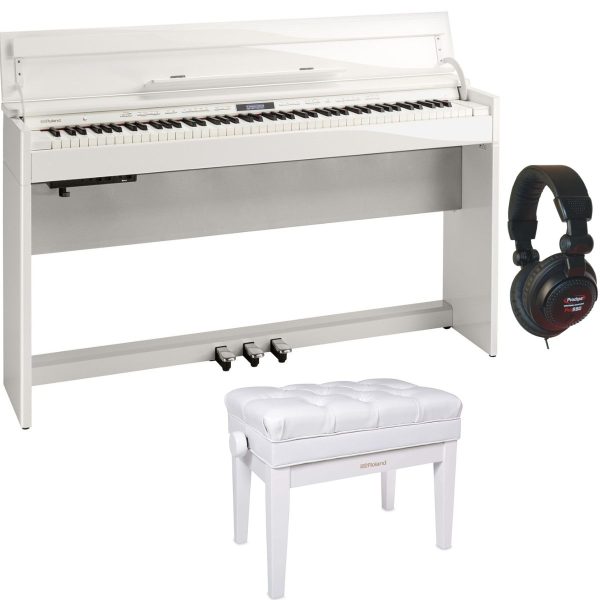 Roland DP-603 | Slimline digital Piano Bundle with Stool and Headphones | Polished White