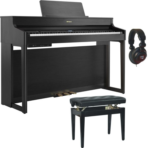 Roland HP702 Digital Piano Bundle, Stool, Headphones | Charcoal Black