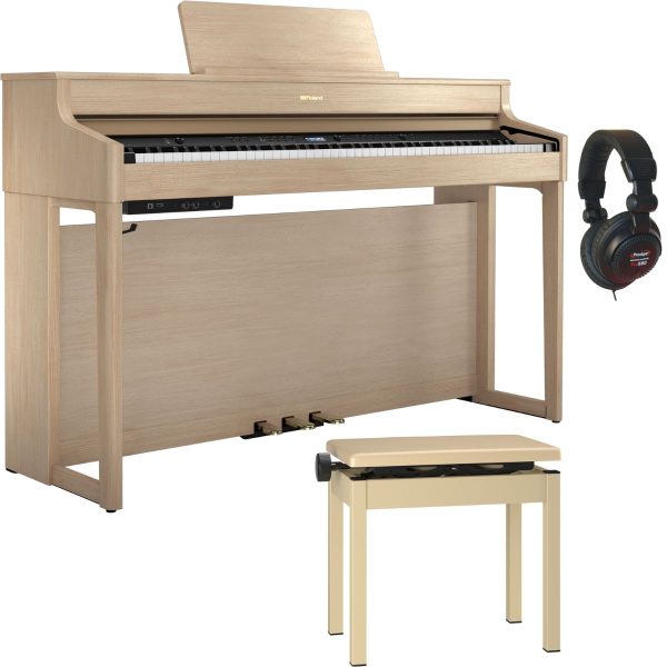 Roland HP702 Digital Piano Bundle, Stool, Headphones | Light Oak