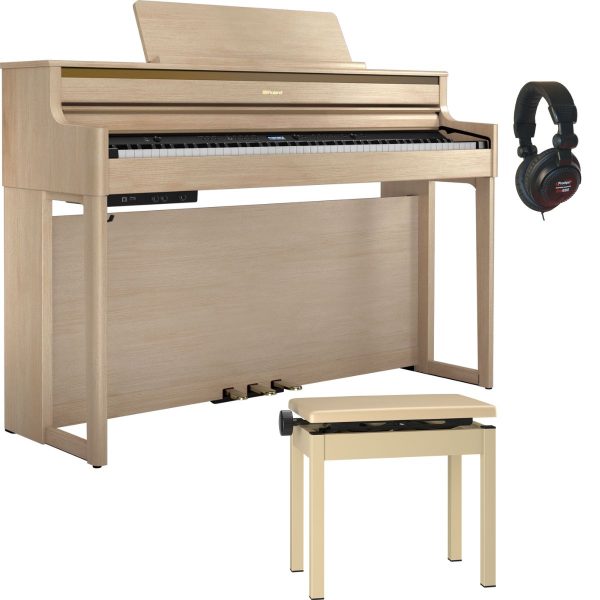 Roland HP704 Digital Piano Bundle with Stool and Headphones | Light Oak