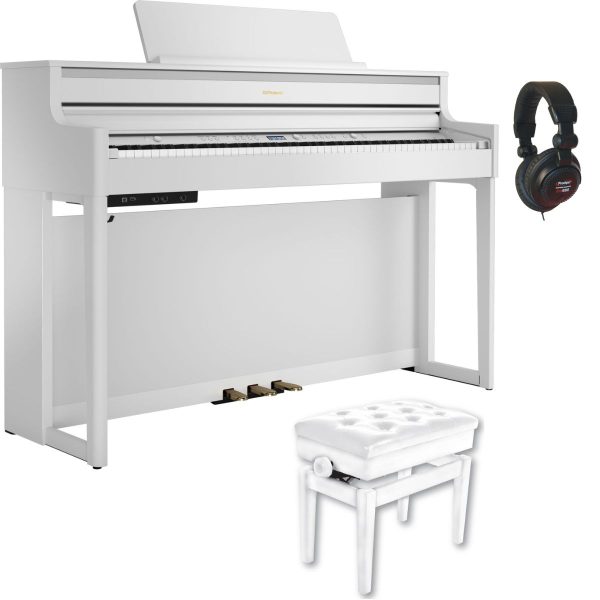 Roland HP704 Digital Piano Bundle with Stool and Headphones | White