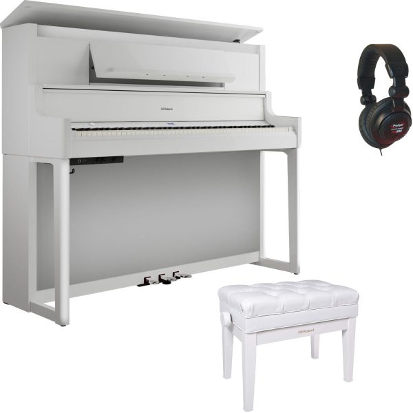 Roland LX9 Flagship Digital Piano Bundle with Stool and Headphones | Polished White