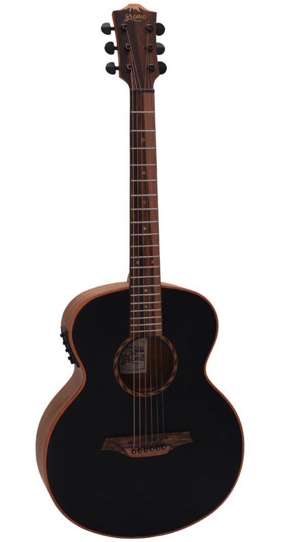 Bromo BAT8ME-BK |  Mini Jumbo Electro-Acoustic | Solid Mahogany Top | Black Top
