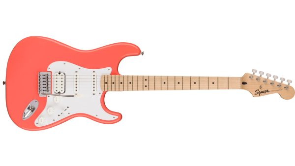 Squier Sonic® Stratocaster® HSS | Maple Fingerboard, White Pickguard | Tahitian Coral - Image 7