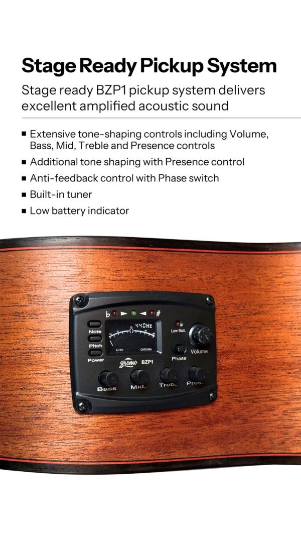 Bromo BAT4MCE Tahoma Hillside Auditorium Cutaway |4 Band EQ |All Mahogany