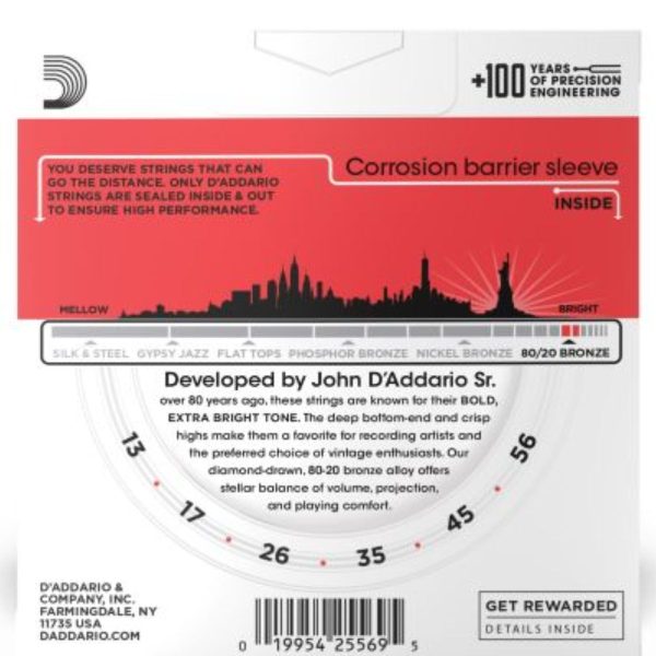D'Addario EJ12| 80/20 Bronze Acoustic Guitar String Set | Medium | 13.56 | 3 Set Value Pack