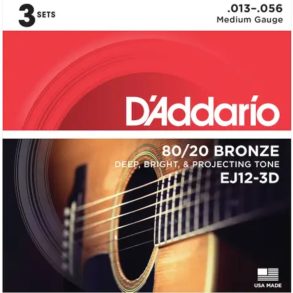 D'Addario EJ12| 80/20 Bronze Acoustic Guitar String Set | Medium | 13.56 | 3 Set Value Pack