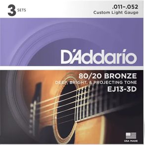 D'Addario EJ13| 80/20 Bronze Acoustic Guitar String Set | med -light |  11-52 | 3 Set Value Pack