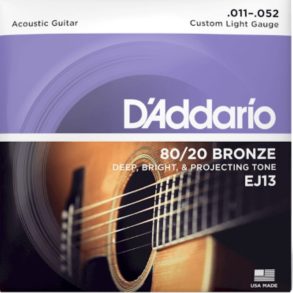 D'Addario EJ13| 80/20 Bronze Acoustic Guitar String Set | med -light |  11-52