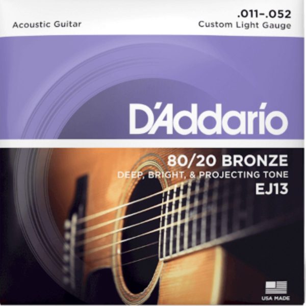 D'Addario EJ13| 80/20 Bronze Acoustic Guitar String Set | med -light |  11-52
