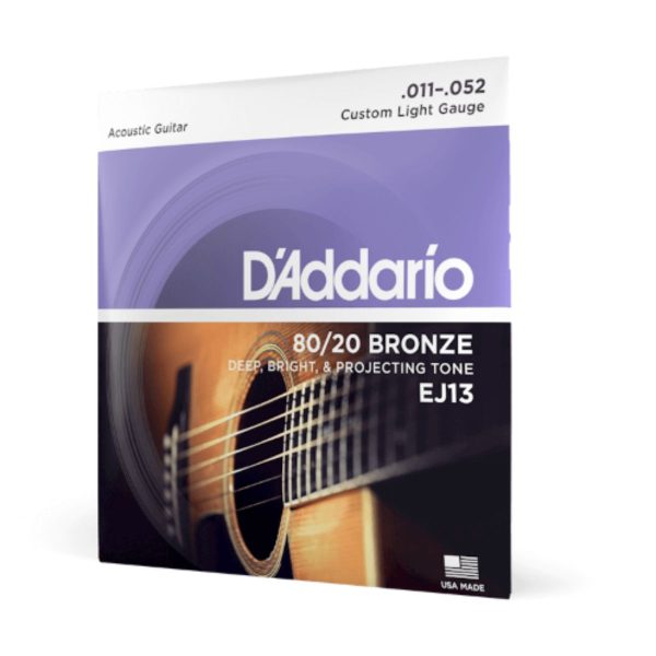 D'Addario EJ13| 80/20 Bronze Acoustic Guitar String Set | med -light |  11-52