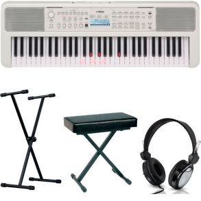 Yamaha EZ310-4 Bundle with X style Stand, Bench, Headphones | White