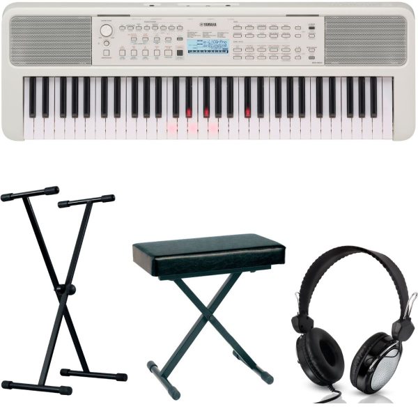 Yamaha EZ310-4 Bundle with X style Stand, Bench, Headphones | White