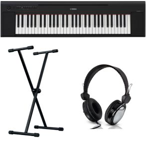Yamaha NP-15 Economy keyboard Bundle with X style Stand and Headphone |Black
