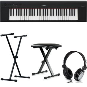 Yamaha NP-15 Standard Keyboard Bundle with Stand, Bench, Headphones | Black