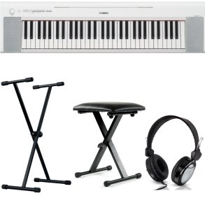 Yamaha NP-15 Standard Keyboard Bundle with X style Stand, Bench and Headphones | White