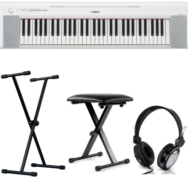 Yamaha NP-15 Standard Keyboard Bundle with X style Stand, Bench and Headphones | White