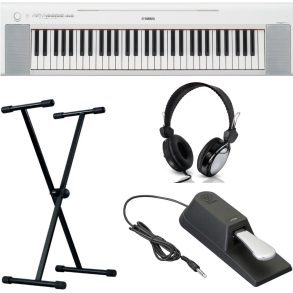 Yamaha NP-15 Bundle with X style stand, Sustain Pedal and Headphones | White