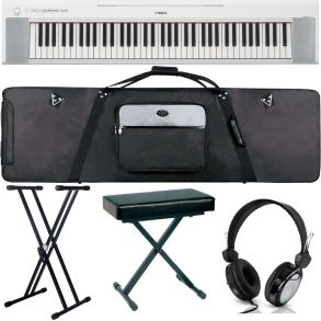 Yamaha NP-35 DLX Keyboard Bundle with Stand, Bench, GigBag, Headphones |White