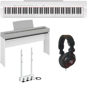Yamaha P-225 Bundle | Yamaha Stand and Pedals | Headphones | White