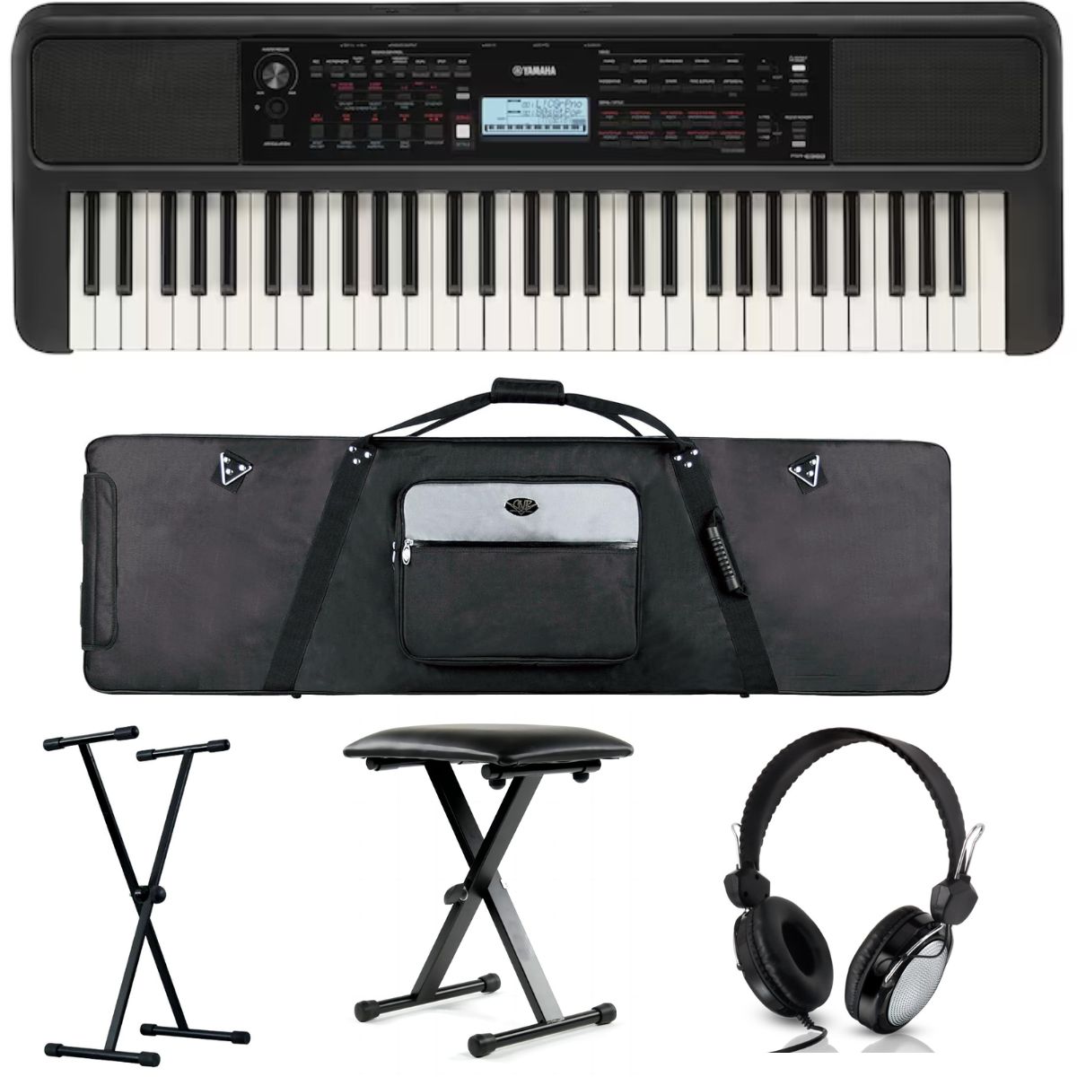 Yamaha PSR E383 Deluxe Bundle | Keyboard, Stand, Bench, Bag, Headphones | Waltons Music Yamaha PSR E383 Deluxe Bundle | Keyboard, Stand, Bench, Bag, Headphones