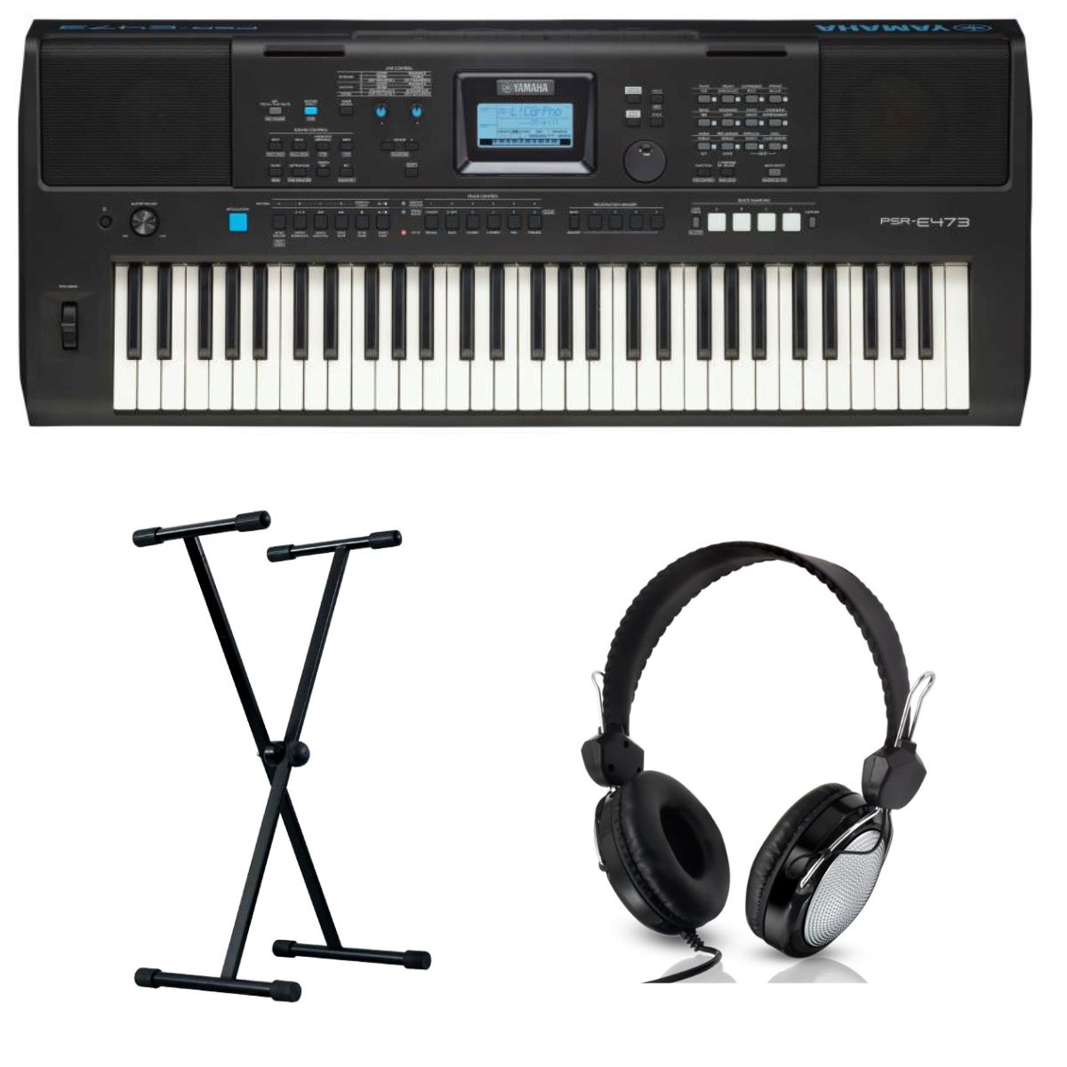 Yamaha PSR E473 Economy Bundle | Includes keyboard stand and headphones | Waltons Music Yamaha PSR E473 Economy Bundle | Includes keyboard stand and headphones