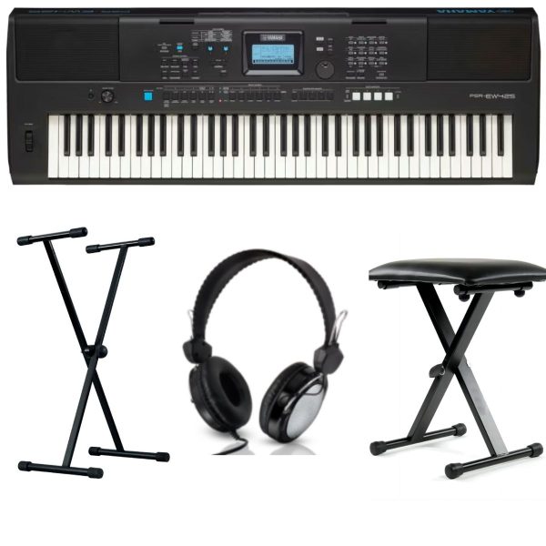 Yamaha PSR EW425 Standard Keyboard Bundle with Stand, Headphones, Bench