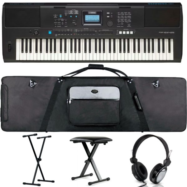 Yamaha PSR EW425 Deluxe Keyboard Bundle with Stand, Bench, Gigbag, Headphones