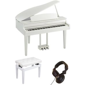 Yamaha CLP765 Grand style Piano Deluxe Bundle | Adjustable stool |Headphones | Pol White