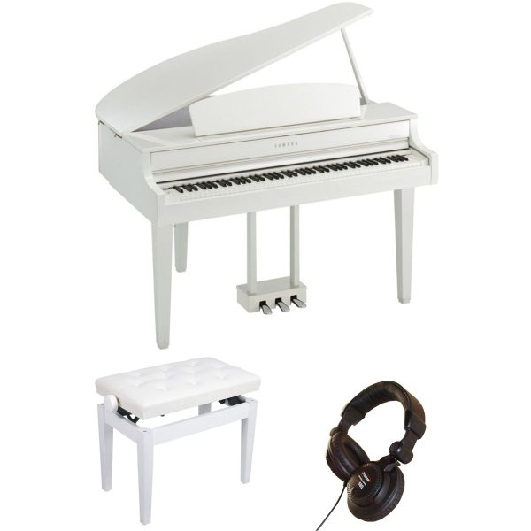 Yamaha CLP765 Grand style Piano Deluxe Bundle | Adjustable stool |Headphones | Pol White