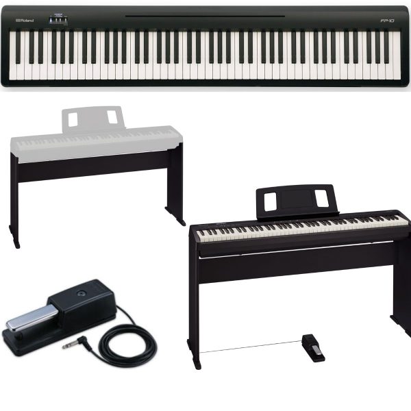Roland  FP10-BK-3 Piano Bundle with Piano, Roland Stand, Roland Sustain Pedal | Black
