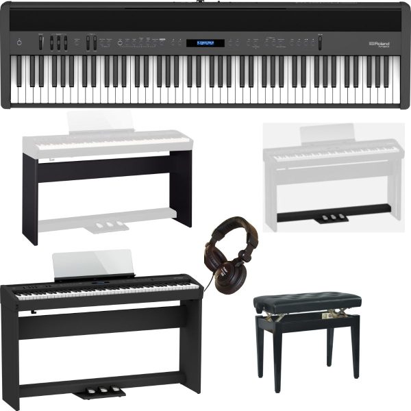 Roland FP60X-BK-3 Piano Bundle with Roland Stand and Pedals, Bench, Headphones | Black