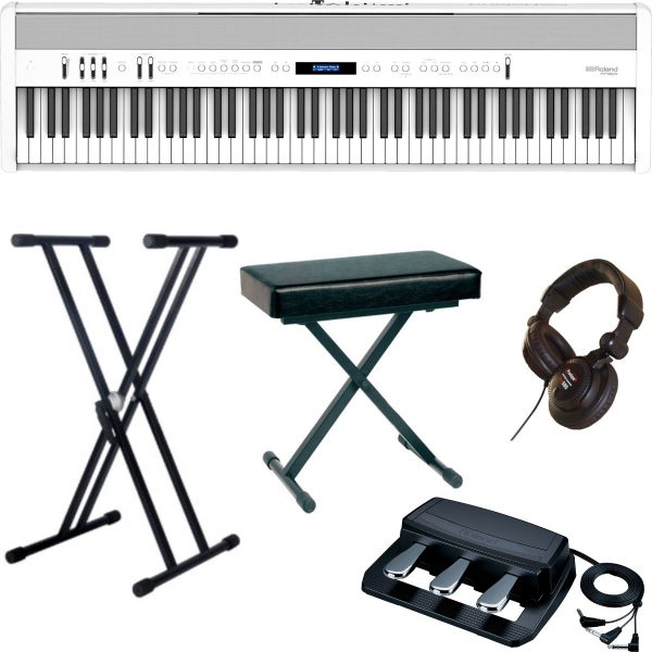 Roland FP60X-2 Piano Bundle with X Stand, Bench, 3 Pedal Unit, Headphones | White