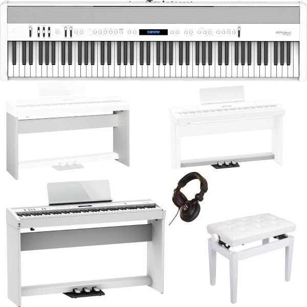 Roland FP60X Piano Bundle | Roland  Stand and Pedals | Bench | Headphones | White